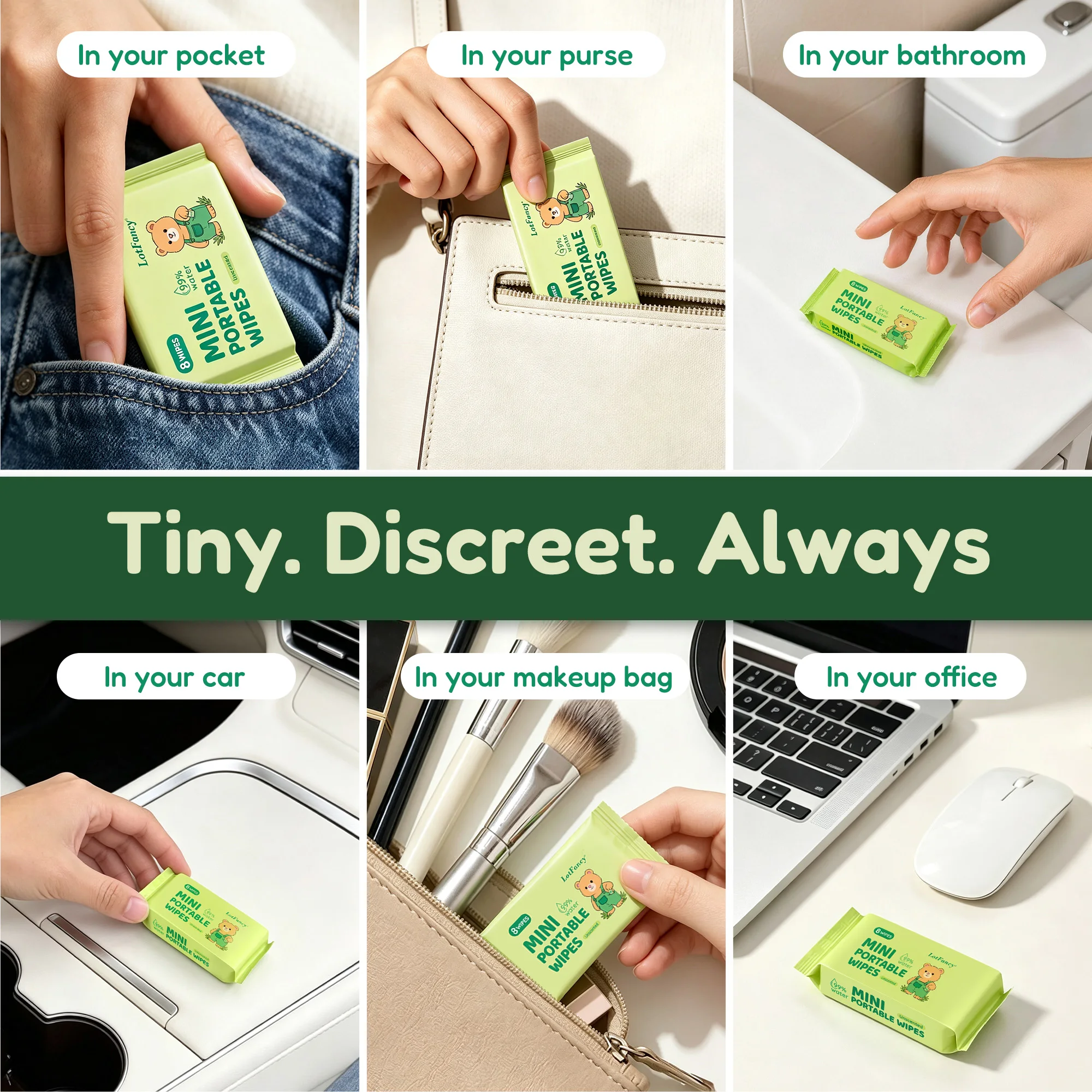 Pack Of 8/Bag Mini Flushable Wet Wipes - Image 5