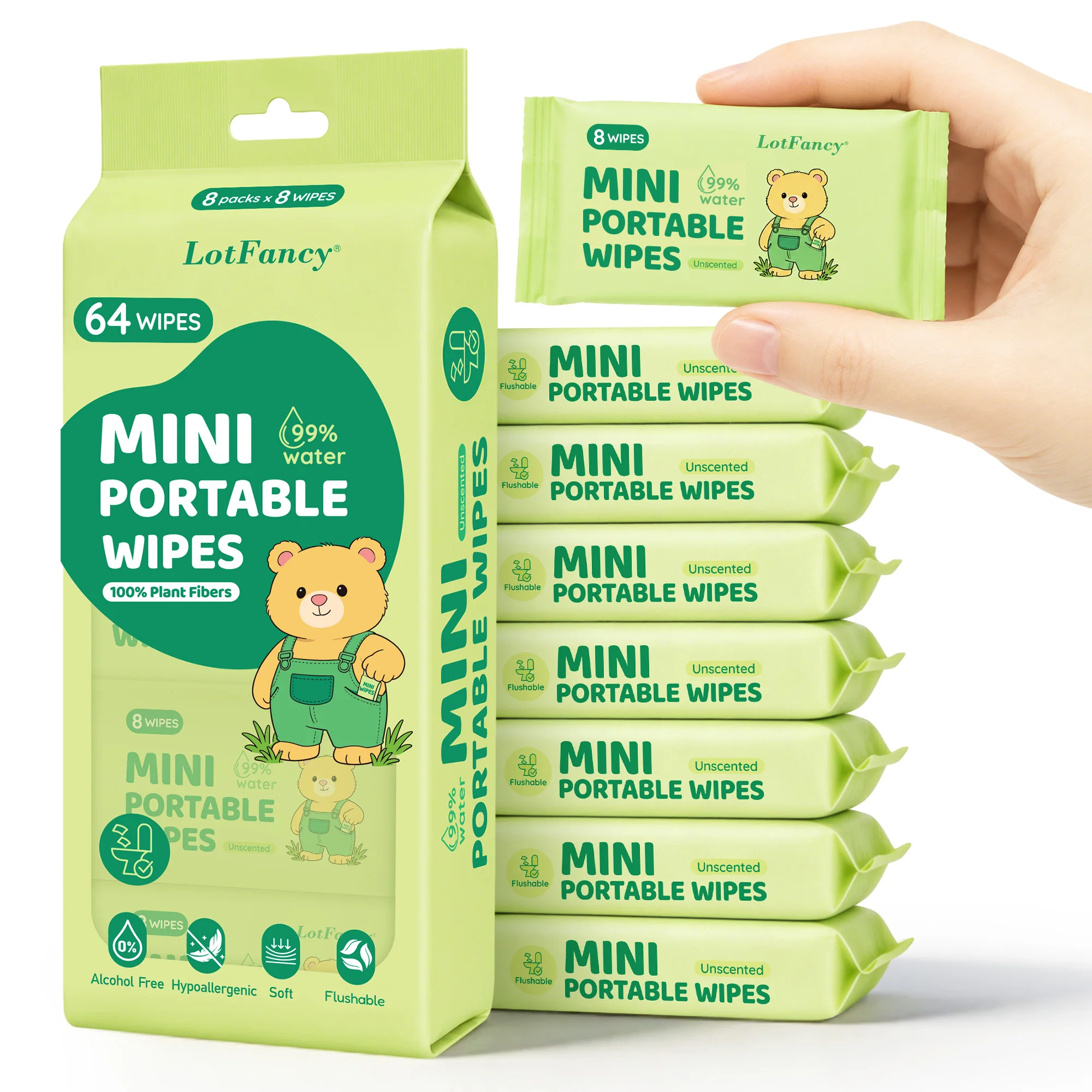 Pack Of 8/Bag Mini Flushable Wet Wipes - Image 7