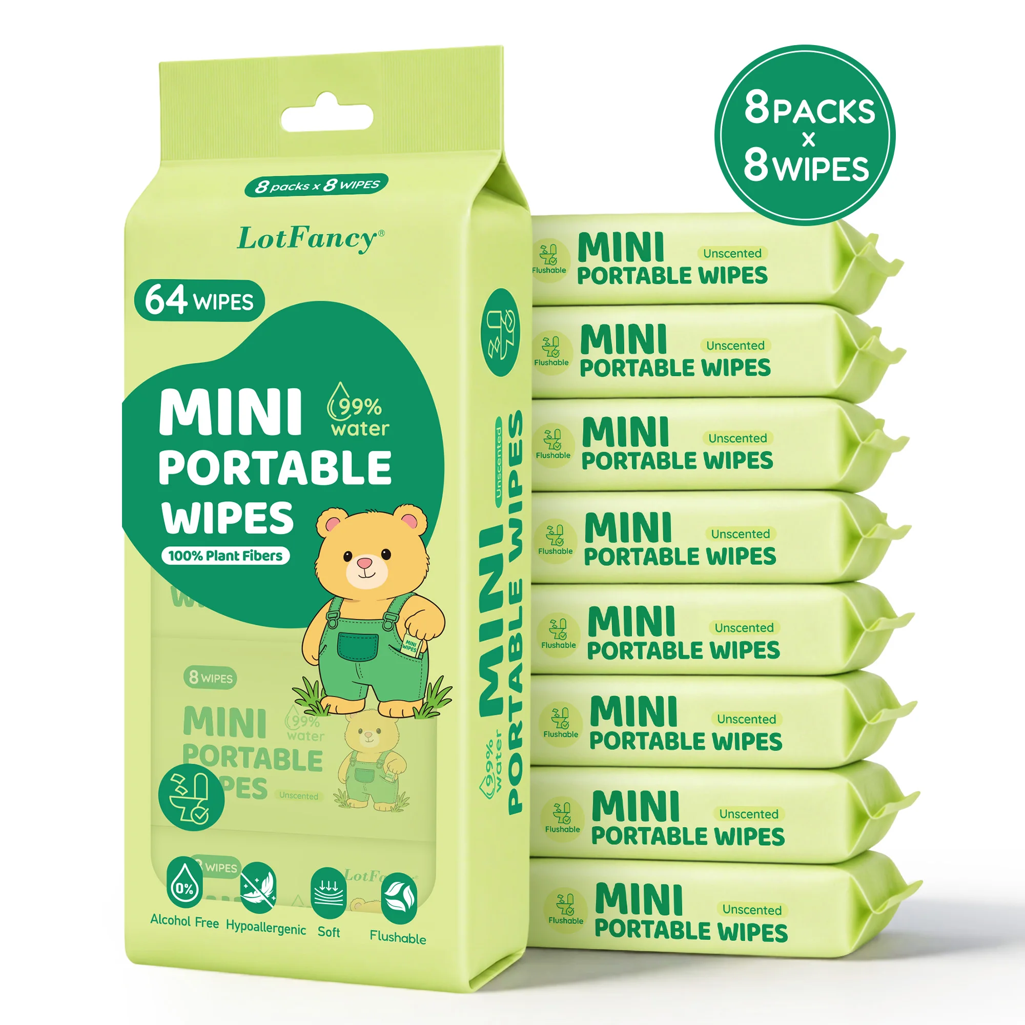 Pack Of 8/Bag Mini Flushable Wet Wipes - Image 1