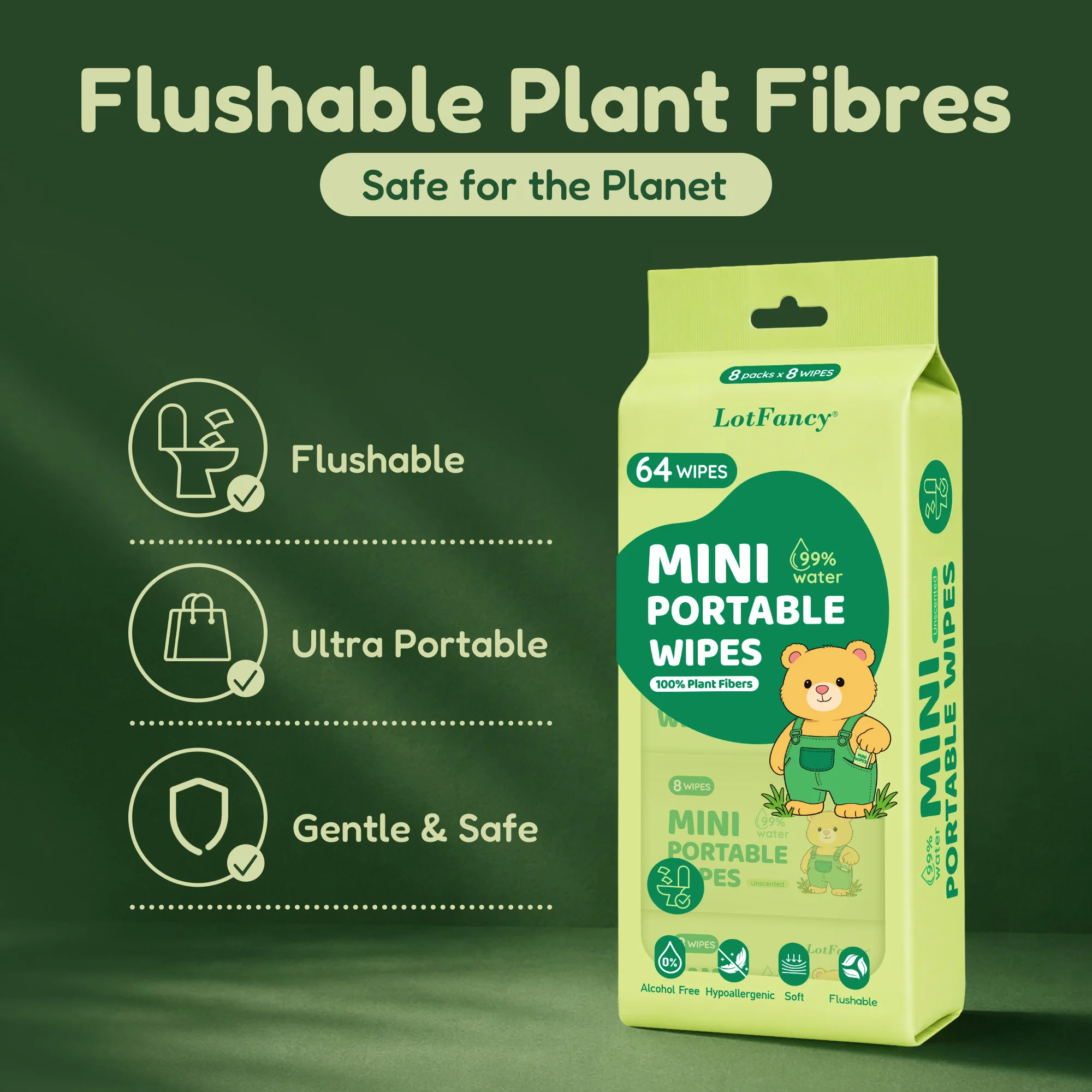 Pack Of 8/Bag Mini Flushable Wet Wipes - Image 4