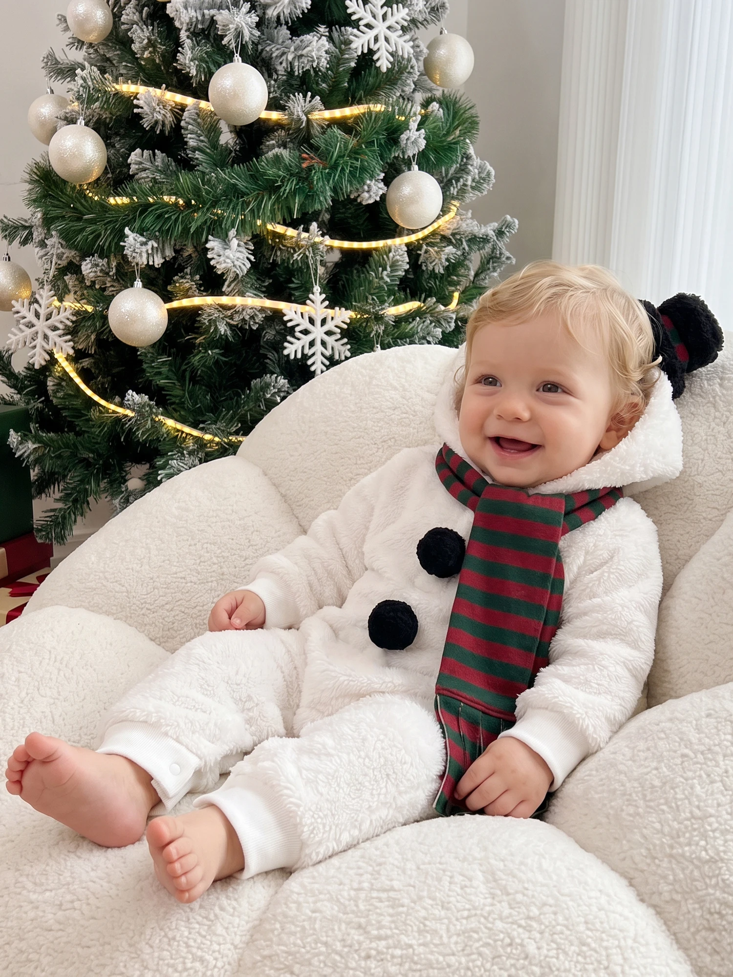 Long Sleeve Hooded Hooded Hooded Jumpsuit Striped Christmas Snowman Baby Christmas Snowman Sleeve Hooded Jumpsuit - Image 2