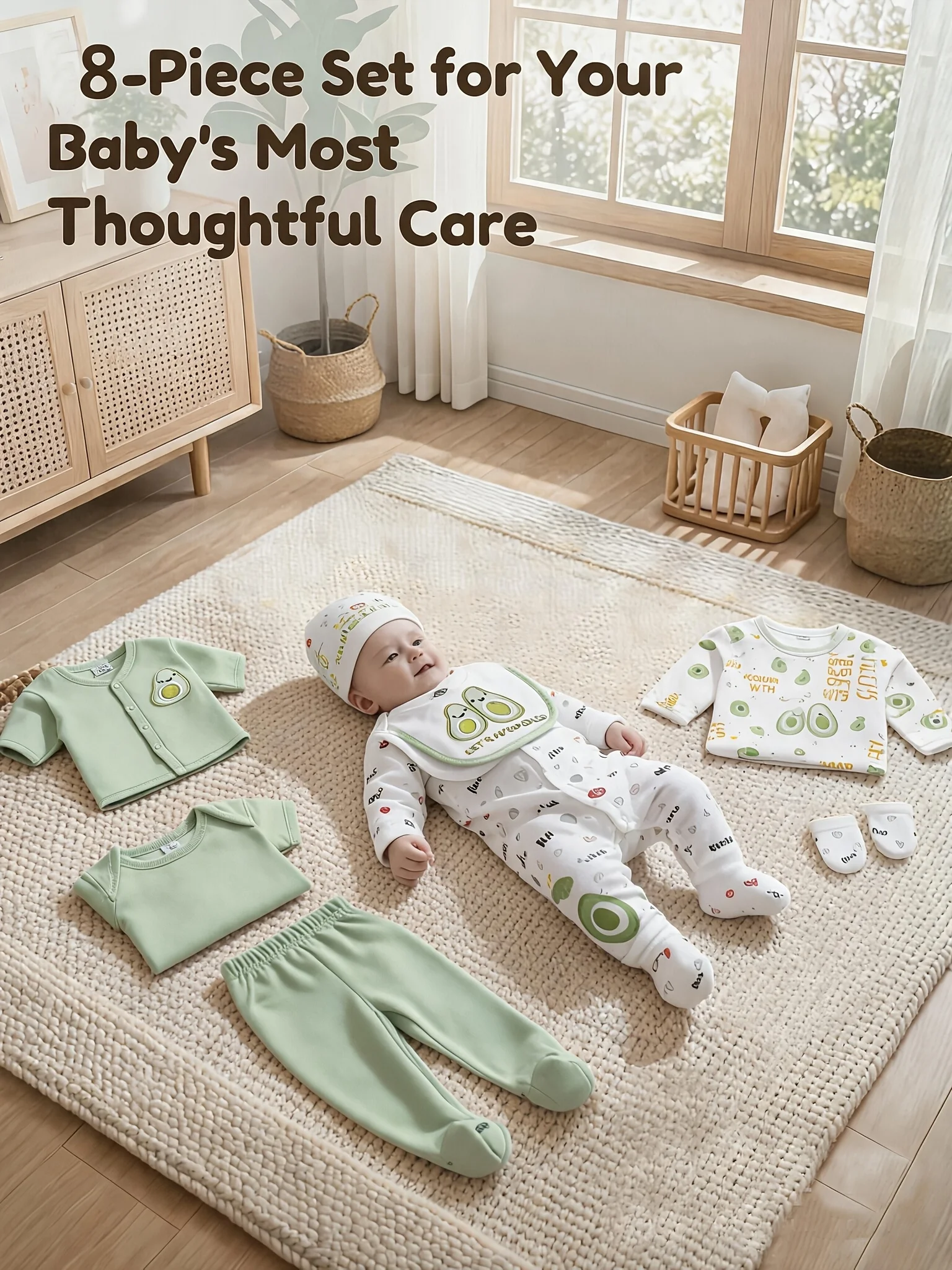 8pcs Newborn Baby Set, 100% Cotton - Image 3