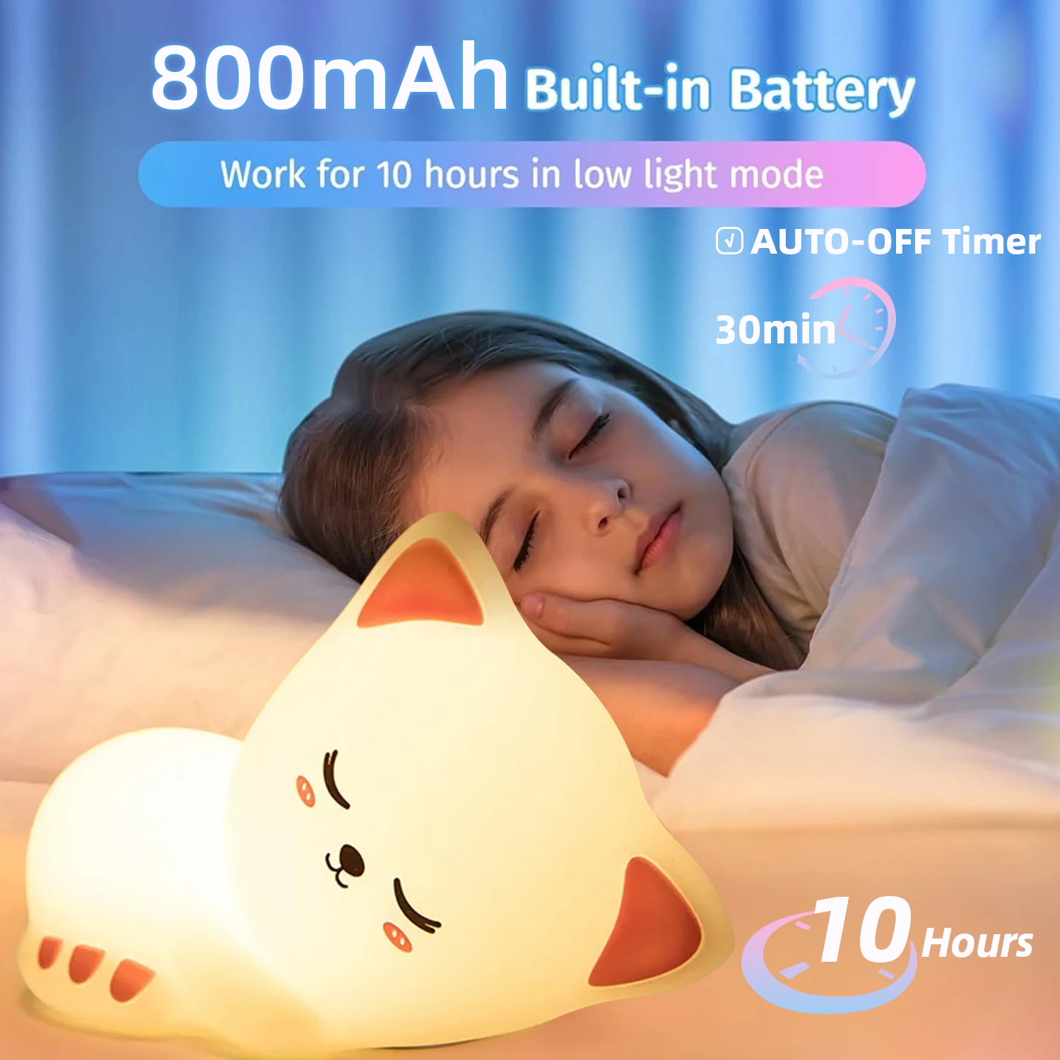 Cute Rechargeable Silicone LED Cat Night Light - Image 4