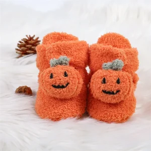 Cute Infant Halloween Pumpkin Booties - Thumbnail Image 2