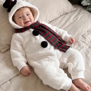 Long Sleeve Hooded Hooded Hooded Jumpsuit Striped Christmas Snowman Baby Christmas Snowman Sleeve Hooded Jumpsuit
