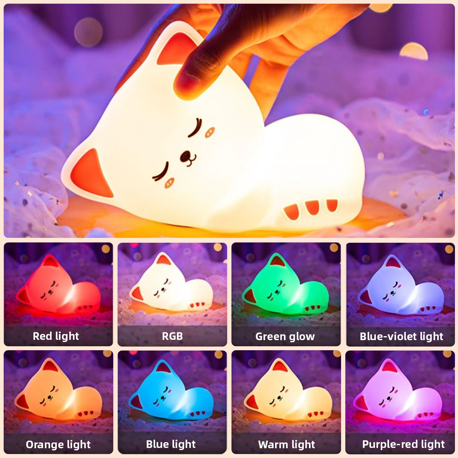 Cute Rechargeable Silicone LED Cat Night Light - Image 1