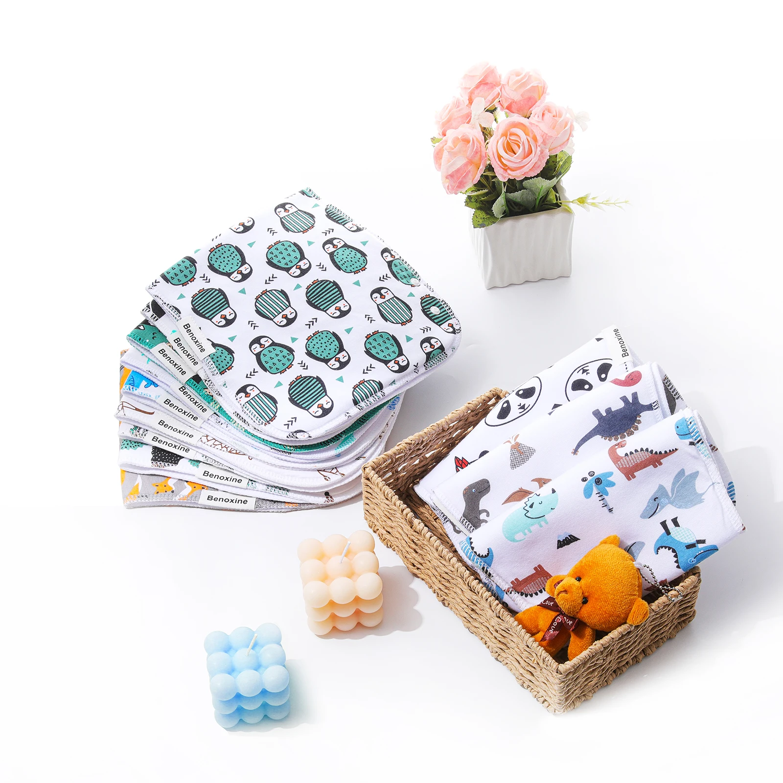 Benoxine 12-Pack 2-in-1 Baby-Boys&Girls Burp Cloths - Image 4