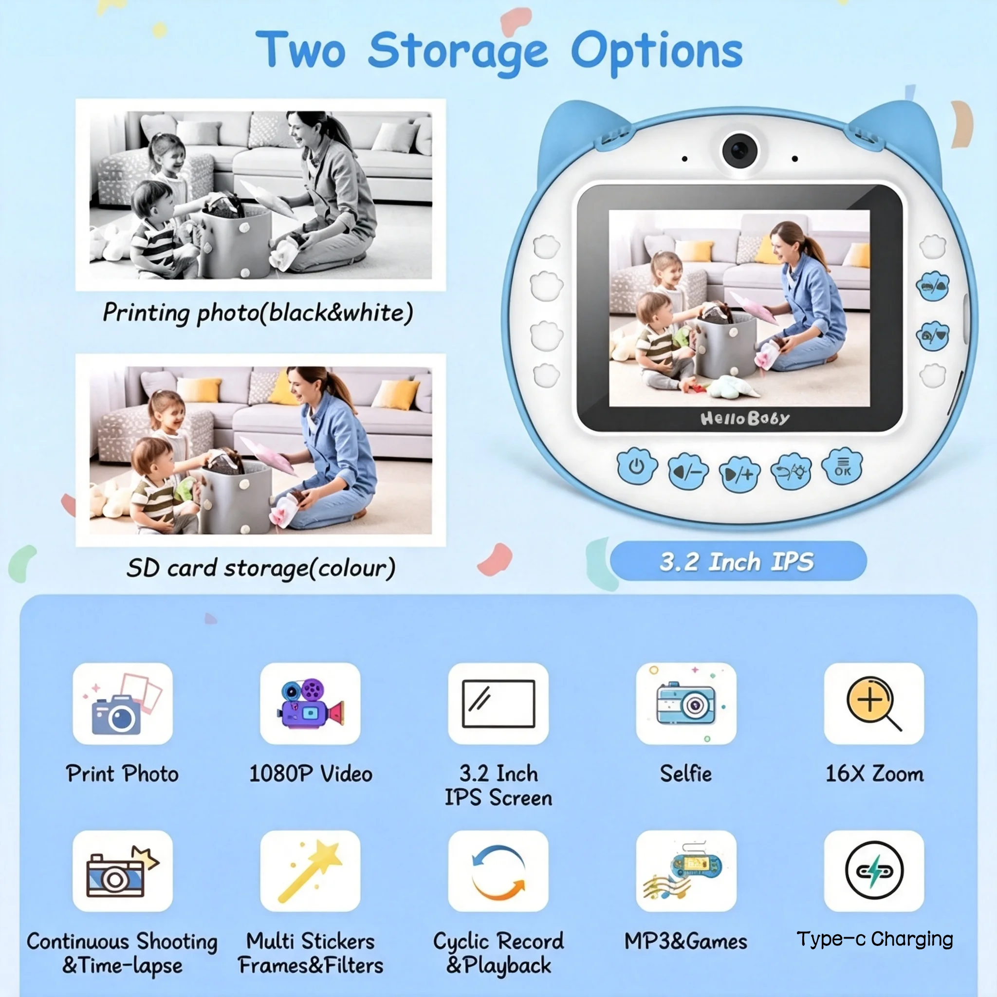 HelloBaby Instant Print Camera with 16GB Memory - Image 2