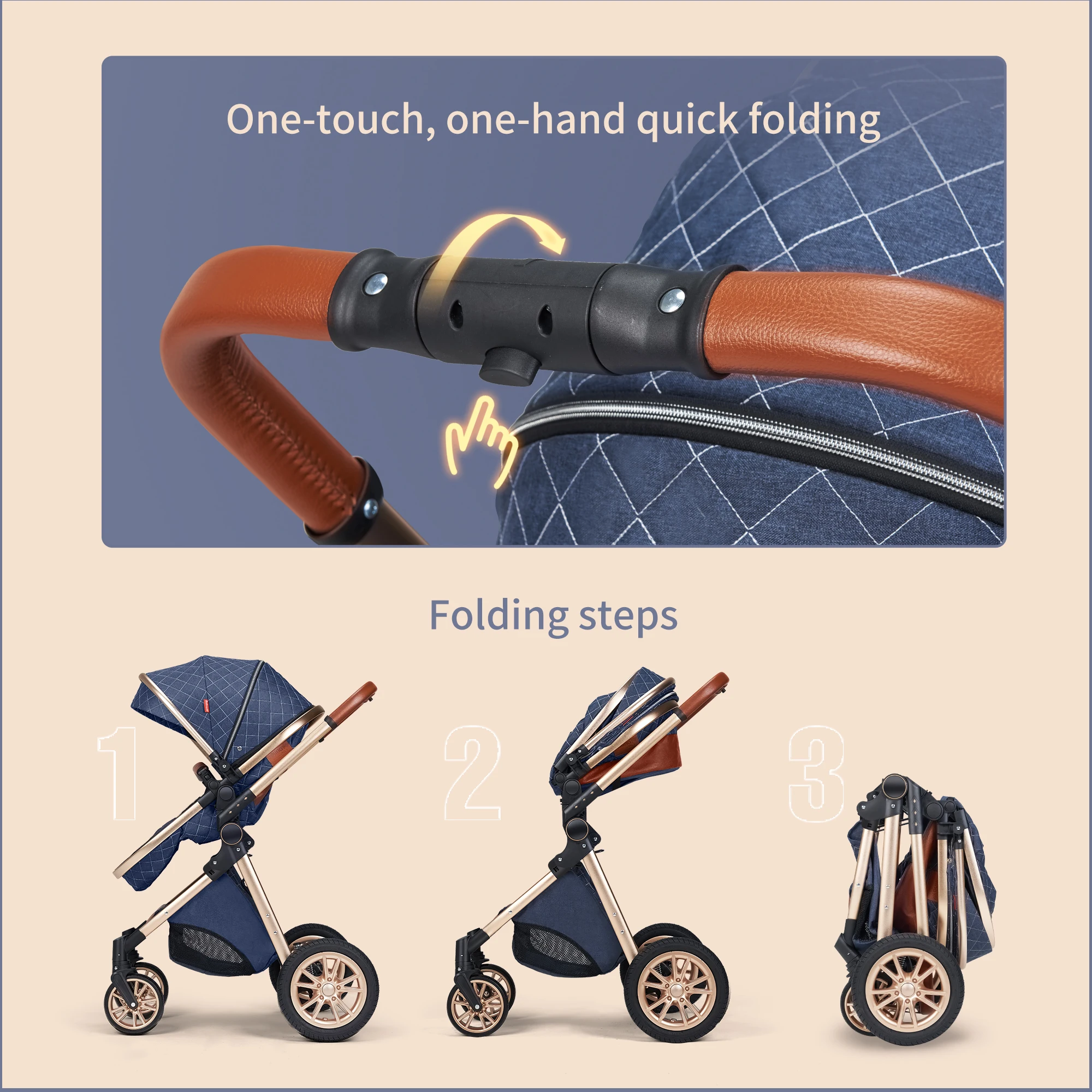 Luxury Travel Pram 3 in 1Baby Stroller - Image 4