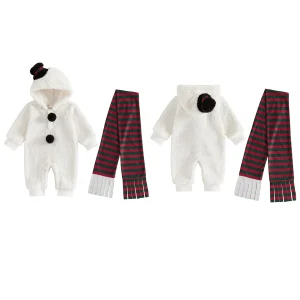 Long Sleeve Hooded Hooded Hooded Jumpsuit Striped Christmas Snowman Baby Christmas Snowman Sleeve Hooded Jumpsuit - Thumbnail Image 5