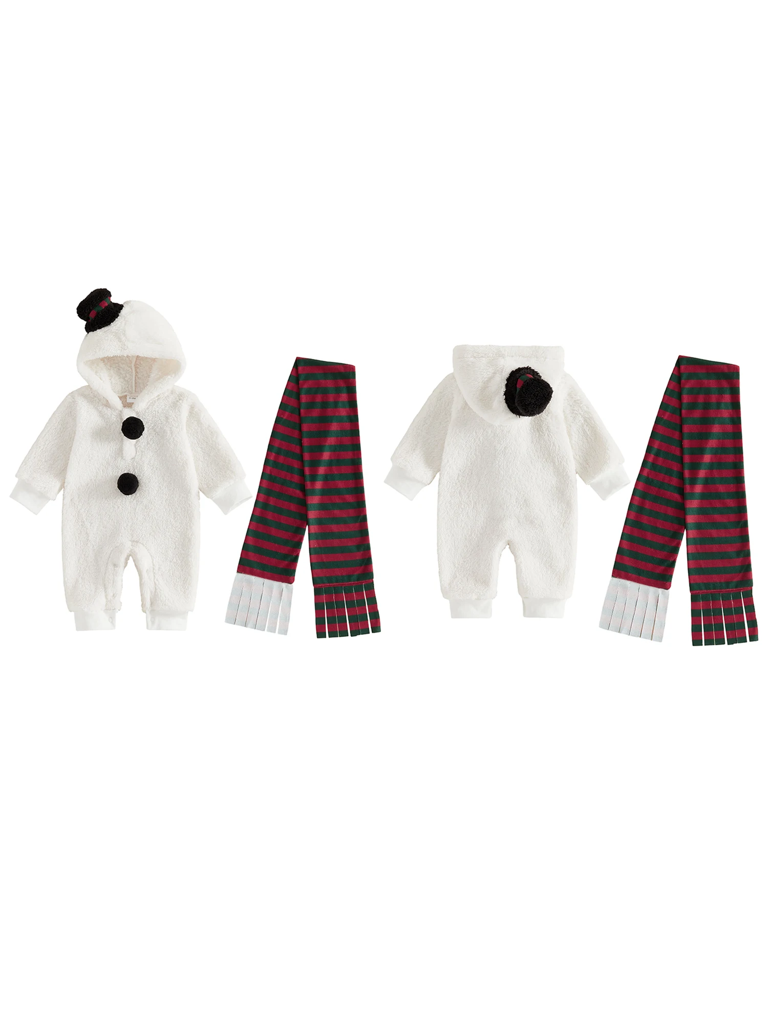 Long Sleeve Hooded Hooded Hooded Jumpsuit Striped Christmas Snowman Baby Christmas Snowman Sleeve Hooded Jumpsuit - Image 5